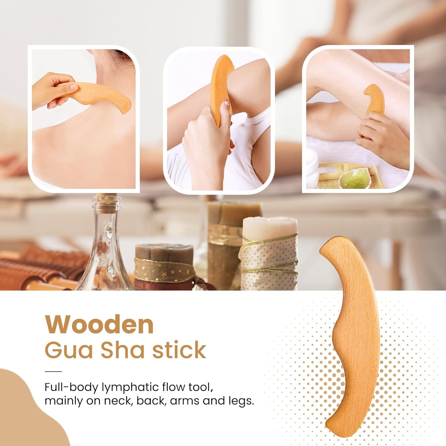 Horsehair Dry Brushing Body Brush Set for Lymphatic Drainage - Non-Slip Contoured Handle Dry Brush + Wooden Body Massage Tools. Gua Sha Stick, Maderotherapy Kit, Anti-Cellulite, and Body Detox.